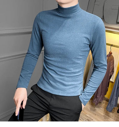 saferido Casual Men High Quality Spring and Autumn Solid Color Half A Turtleneck Long Sleeve Slim Base Shirt Men's Double-Faced Pile