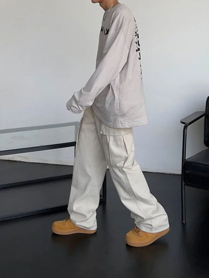saferido Men's Cargo Pants White Stacked Wide Male Trousers Straight Aesthetic Loose Harajuku Luxury Big Size Fashion Korean Style Y2k