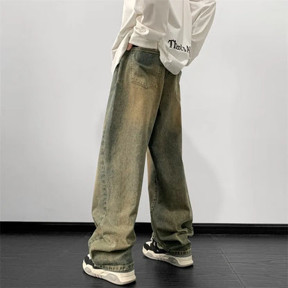 saferido Jeans men Autumn Loose Denim pants Wide Leg Jean Male  Straight Denim Pants Harajuku Vintage Jean Trouser Streetwear Clothes