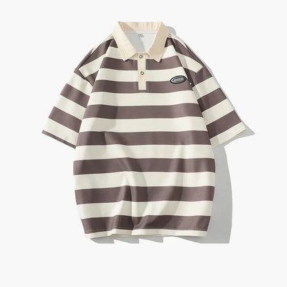 New Striped Polo Shirt Men T-shirt Casual Short Sleeve Fashion Streetwear Men's Clothing Tops Tees Striped Oversized Men T-shirt