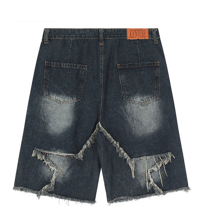 Harajuku Vintage Functional Embroidered Star Pattern Denim Shorts Men's Oversized Sunny Bermuda Casual Shorts College Pants Y2K