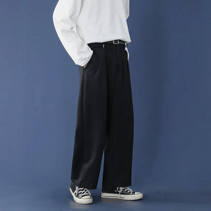 saferido Black Gray Caramel Suit Pants Men's Loose Straight Wide-leg Trousers Fashion Spring Summer Solid Casual All-match Casual Pants