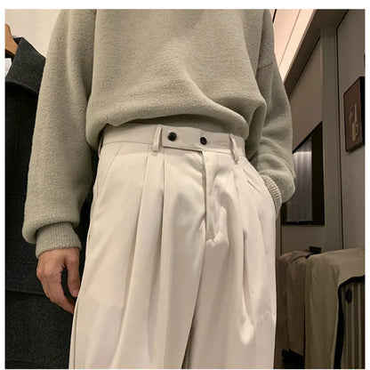 Prowow  Spring Men Pants Solid Straight Loose Trousers Male All-match Simple Nine Points Trousers Korean Style Suit Pants