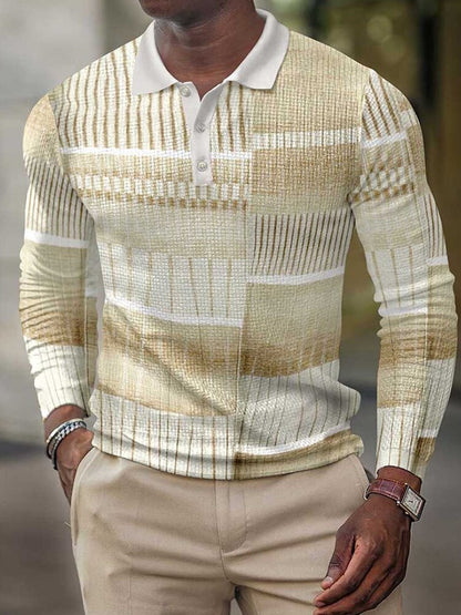 Spring Casual Printed Polo Shirts Men's Fashion Turn-down Long Sleeve Polo Shirt For Men New Autumn Buttoned Slim Fit Tops