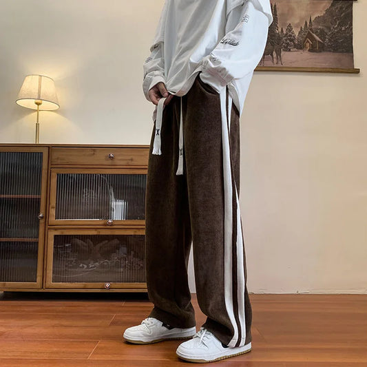 saferido Brown Sweatpants Men Casual Corduroy Pants Spring Autumn Korean Fashion Baggy Trousers Vintage Trend Streetwear Y2K Male Clothes