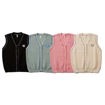 saferido Korean Knitted Cardigan Men Causal V-neck Solid Student Sweaters Vest Harajuku Loosed Couple Sleeveless Vests Spring Autumn