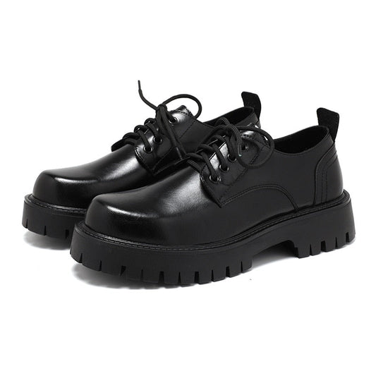 saferido Men Platform Leather Casual Shoes Black White Vintage Male Lace Up Dress Shoes Business Oxfords Fashion Wedding Flats
