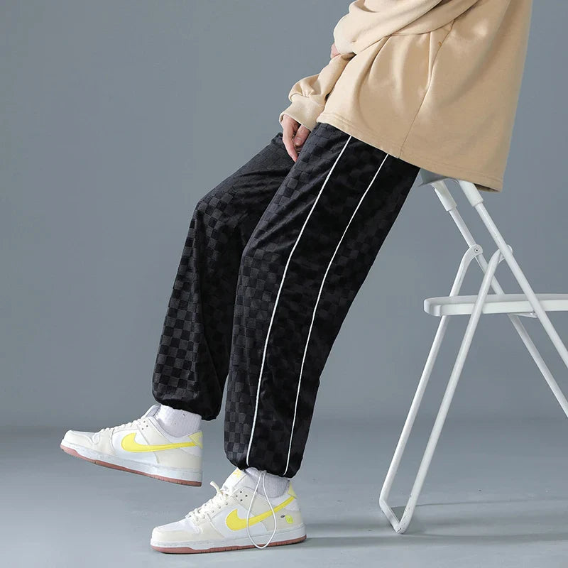 saferido Loose Wide Leg Sweatpants Spring Autumn Oversize Beam Feet Embossed Knitted Casual Pants Sports Trend Classic All-match Trousers
