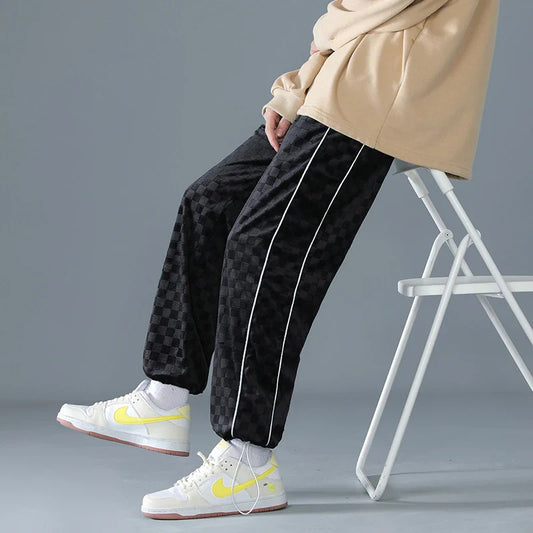 saferido Loose Wide Leg Sweatpants Spring Autumn Oversize Beam Feet Embossed Knitted Casual Pants Sports Trend Classic All-match Trousers