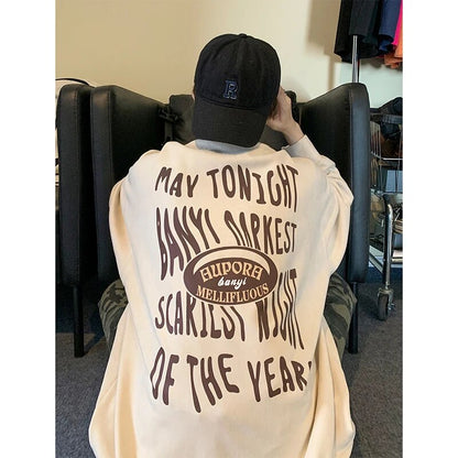 Autumn New Suede Sweatshirts Man Loose Urban Gothic Style Letter Printing Fashion Pullovers Street Tops Sweatshirt Harajuku Y2k