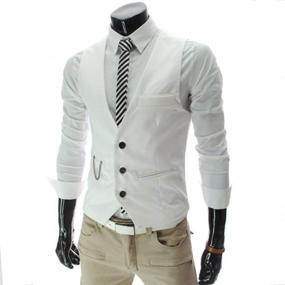 Men's Slim Fit Suit Vest Solid Color Casual Sleeveless Vintage Vest Fashion Man Black Gray Formal Businss Waistcoat Homme