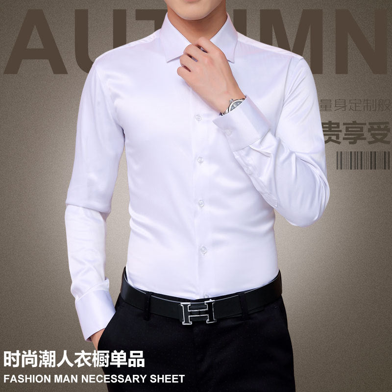 Plus Size 5XL  Men's Luxury Shirts Wedding Dress Long Sleeve Shirt Silk Tuxedo Shirt Men Mercerized Cotton Shirt
