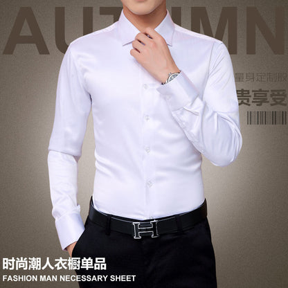 Plus Size 5XL  Men's Luxury Shirts Wedding Dress Long Sleeve Shirt Silk Tuxedo Shirt Men Mercerized Cotton Shirt