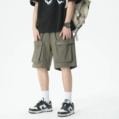 saferido Sporty Casual Shorts Summer Oversize Big Pockets Street Classic Straight Wide Leg Pants Trend Elastic Waist Short Pants for Men