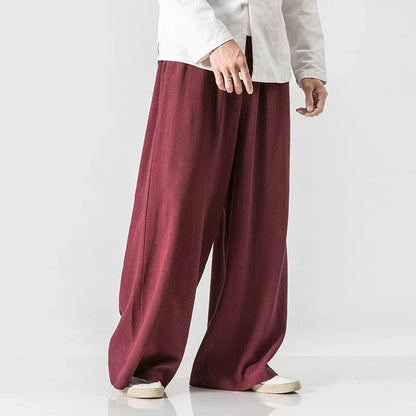 saferido Chinese Style Men's Loose Cotton Linen Pants Retro Wide-leg Hakama Plus Size Harajuku Casual Pants 5xl Men Clothing