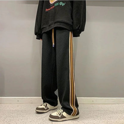 saferido Sweatpants for Men Stripe Trousers Straight Male Sweat Pants Wide Leg Baggy Vintage Tracksuit Bottoms Stylish Harajuku Fashion