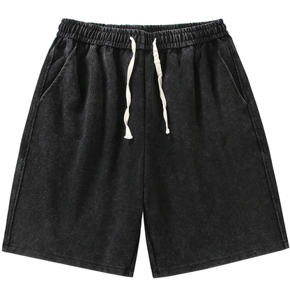 saferido 2024 New Distressed Summer Shorts Men 320G Heavy Cotton Drawstring Harajuku Loose Sweatshorts Male Casual Short Pant Streetwear