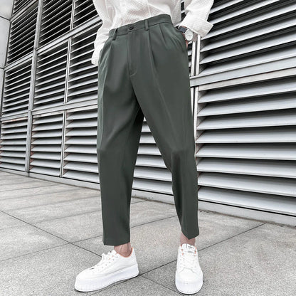 saferido Korean Business Solid Color Stretch Trousers Casual Pants Black Grey Mens Pants Office Trousers Men Tight-ankle Hombre 36