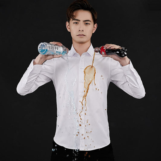 Brand Men Shirt Business Hydrophobic Material Long Sleeve Anti-fouling Social Shirt Slim Fit Shirt Big Size 5XL