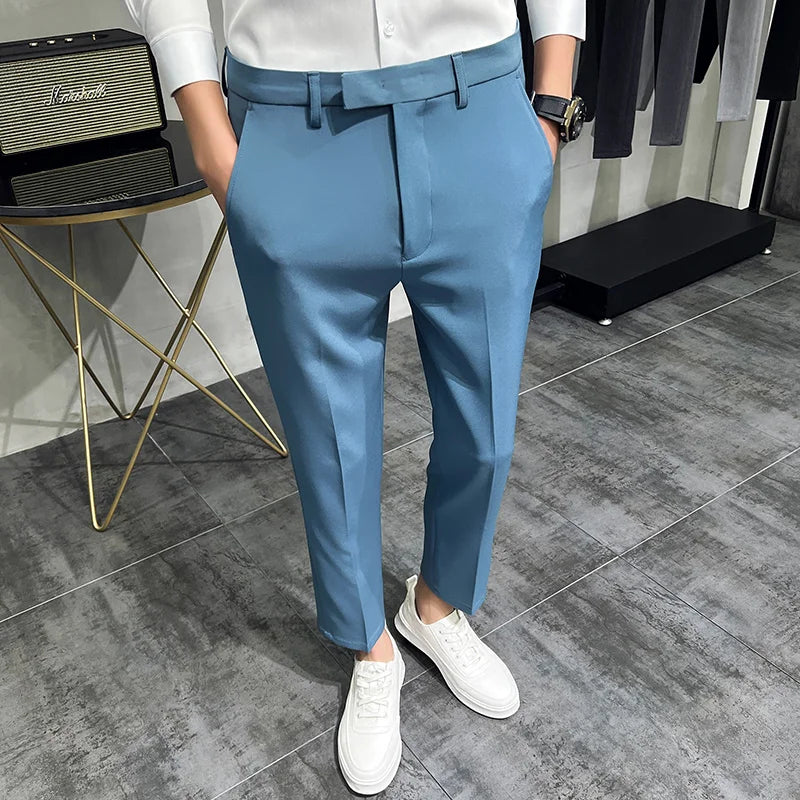 saferido Men Summer Business Formal Pant Solid Casual Korean Slim Fit Suit Pants Mens Wedding Social Office Trousers Plus Size 29-38