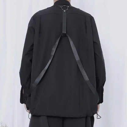 saferido Techwear Pant Sets Men Punk 3 Piece Outfits Black Cargo Pants Long Sleeve Shirts Korean Streetwear Hip Hop Spring