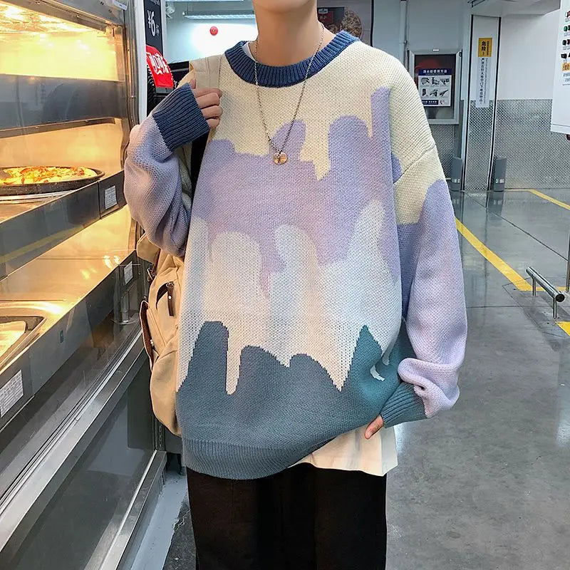 saferido Sweater Y2K  With Hearts Harajuku Fashion Men's Clothes Winter Trend Women's Print Oversize Korean Knit Hip Hop Clothing Sweater