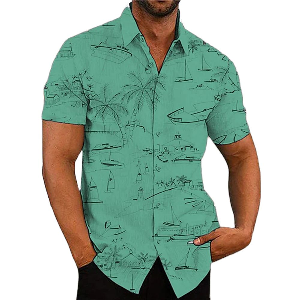 Men's Hawaiian Shirt Short Sleeve For Men 3D Coconut Tree Printing Blouse Tops Casual Oversized Tee Shirt Men Clothing