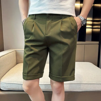 saferido British Style Summer Naples Straight Suit Shorts Men New Slim Fit Business Formal Knee Length Short Pants Hommes Streetwear