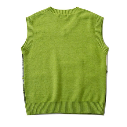 saferido Japanese Retro Knitted Vest Men V-neck Color Matching Wool Sleeveless Sweaters Causal Loosed Preppy Couple Knitwear Autumn New