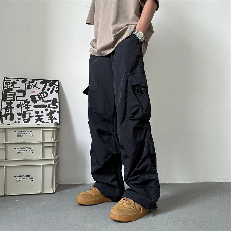 saferido Summer Thin Pants Men Fashion Pocket Cargo Pants Men Japanese Streetwear Hip-hop Loose Straight Pants Mens Oversized Trousers