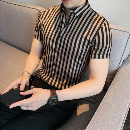 saferido  Masculina Spring Shirts Men Dress Vertical Stripe Streetwear Slim Men Shirt Casual Long Sleeve Chemise Homme Tuxedo Shirt