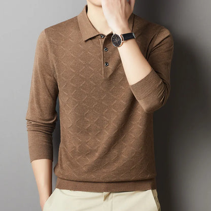 saferido  High-End Polo Shirt for Men High Quality Wool Blend Fashionable Embroidered Long Sleeve Tee Korean Style Casual Menswear