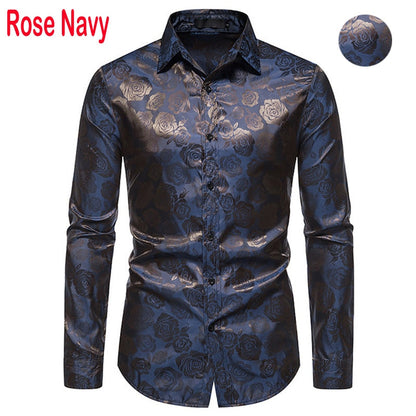 Men's Floral Black Dress Shirts Stylish New Long Sleeve Steampunk Shirt Men Party Club Bar Social Shirt Male Chemise Homme