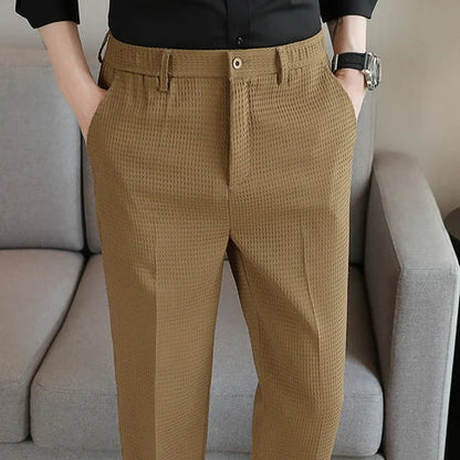 saferido Elastic Slim Men Suit Pants Spring High-quality Solid Color Full Length Pants Business Solid Color Casual Formal Trousers 29-38