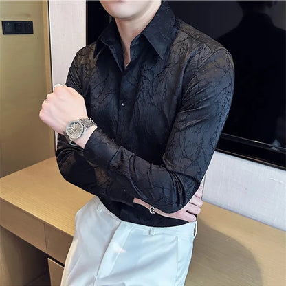 saferido  Men Spring High Quality Jacquard Design Casual Long-sleeved Shirts/Male Slim Fit Lapel High Quality Business Shirt Homme