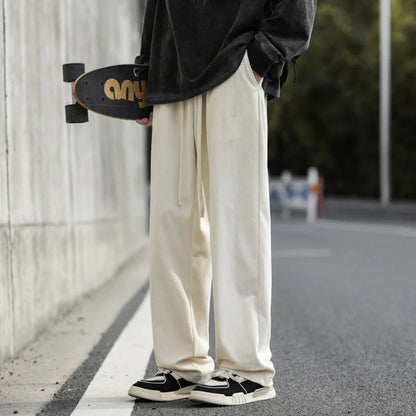 saferido Men's Casual Pants Loose Straight Corduroy Pants Elastic Waist Sweatpants Fashion Streetwear Spring Men Sports Jogger Trousers