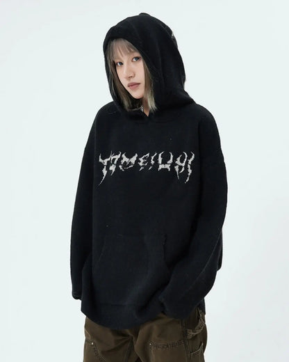saferido American Men's Winter Oversized Pattern Loose Hooded Sweater Knit Sweater Sweater High Street Couple Sweater Trendy Tops Y2K
