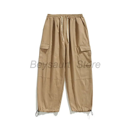 saferido Spring Casual Oversize Cargo Pants Men Streetwear Solid Harajuku Loose Straight Trousers Wide-leg Baggy Pants For Man