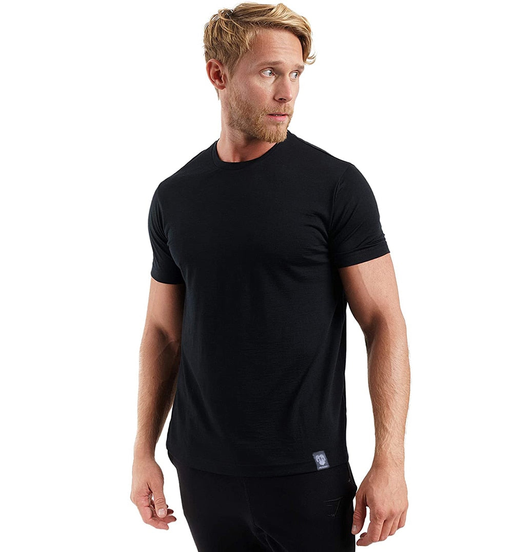 100% Merino Wool T-Shirt Men Short Sleeve Merino Shirts Sport Lightweight Base Layer Hiking Tshirt Soft Breathable Undershirt