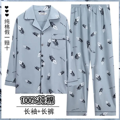 Men Pajamas Set Lounge Sleepwear Plaid Pyjamas Long Sleeve Spring Autumn Loungewear Male Homewear Home Clothes