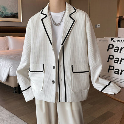 Black/White Blazer Men Fashion Society Mens Dress Jacket Korean Loose Business Casual Suit Jacket Men Formal Blazer M-2XL
