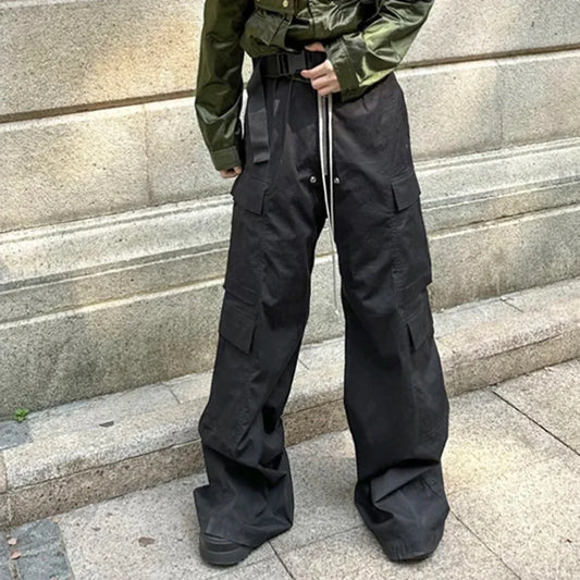 saferido Leg Drawstring Black Cargo Pants Unisex Straight Baggy Casual Overalls Men's Streetwear Loose Oversized Trousers