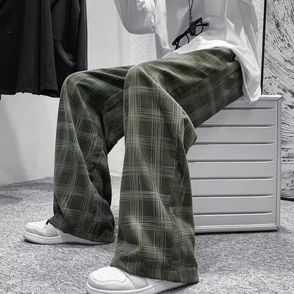saferido Check Trend Plaid Baggy Trousers For Men Loose Classic Korean Style Designer Clothes Big Size Harajuku Fashion Casual Pants Man