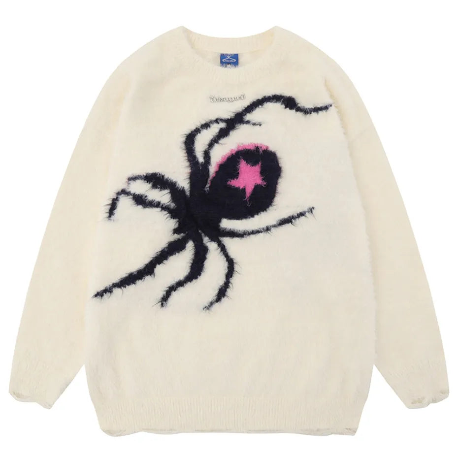 Star Spider Sweater Goth Punk Harajuku Hip Hop Streetwear Sweaters Men Fall Winter Oversized Knitted Jumper Pullover Black