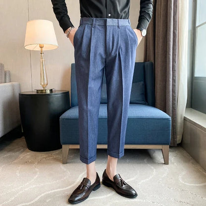 saferido Men High Quality Black Gray Dress Suit Pant Spring Man Pants Korean Slim Fit Men Casual Ankle Length Pants Streetwear 36