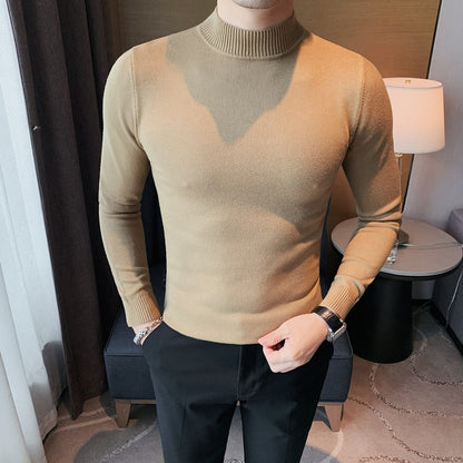 Male High End Fashion Brand Knitted Pullover Sweater Men Half Turtle Neck Autum Winter Woolen Casual Jumper Clothes S-4XL