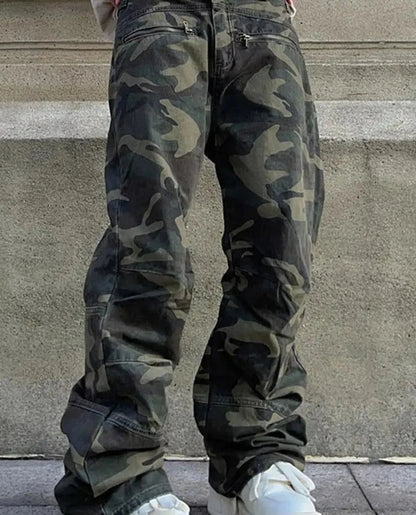 Straight Camouflage Cargo Long Pants For Men Casual Zipper Full Trousers Man Summer Autumn New Fashion Men's Clothing