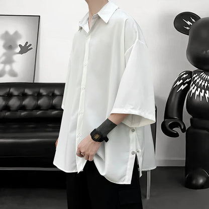 saferido Summer Short Sleeved Shirt Men Fashion Social Mens Dress Shirt Korean Loose Casual Ice Silk Shirt Mens Oversized White Shirts
