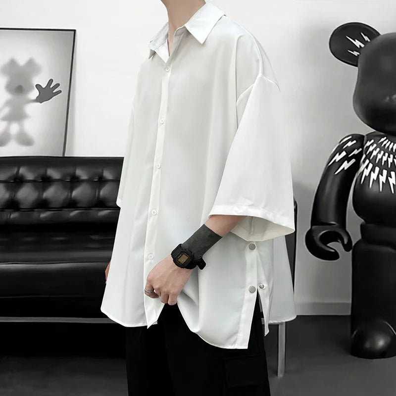 saferido Summer Short Sleeved Shirt Men Fashion Social Mens Dress Shirt Korean Loose Casual Ice Silk Shirt Mens Oversized White Shirts