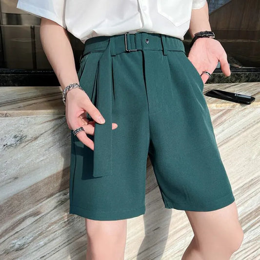 saferido  Korean Style New Design Men Shorts Summer Short Suit Pants Green Beige Unisex Clothing Solid Thin Regular Fit Shorts S-3XL